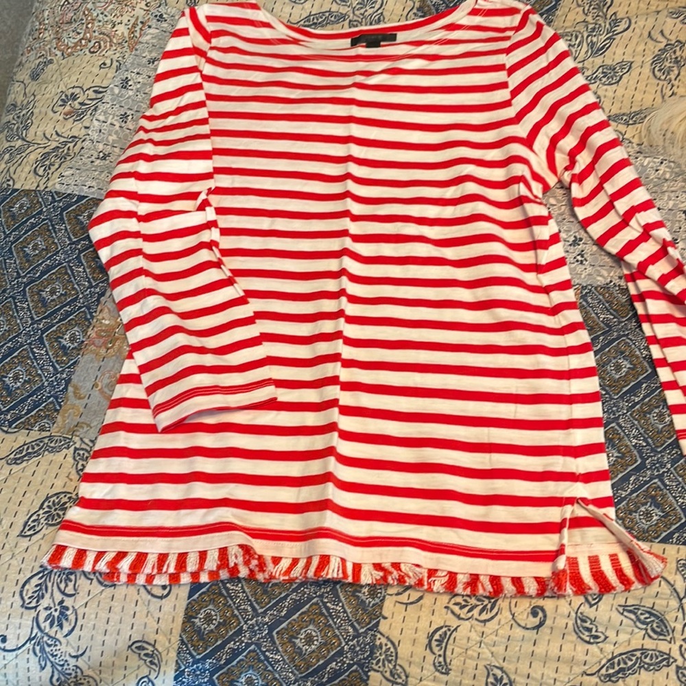 J crew stripped long sleeve with yarn detailing. Never worn